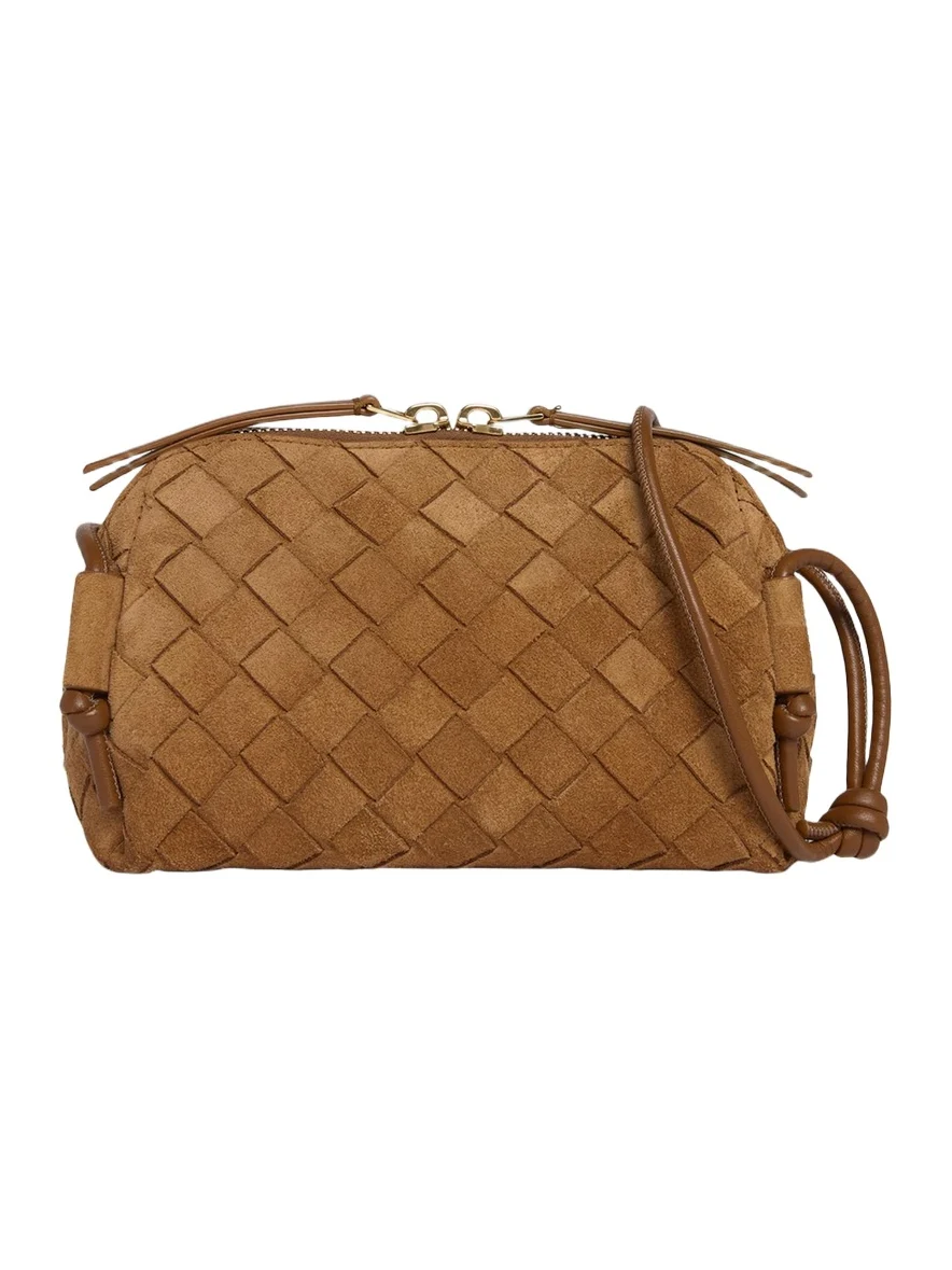 Bottega Veneta Concert Pouch Intrecciato Suede Crossbody Bag