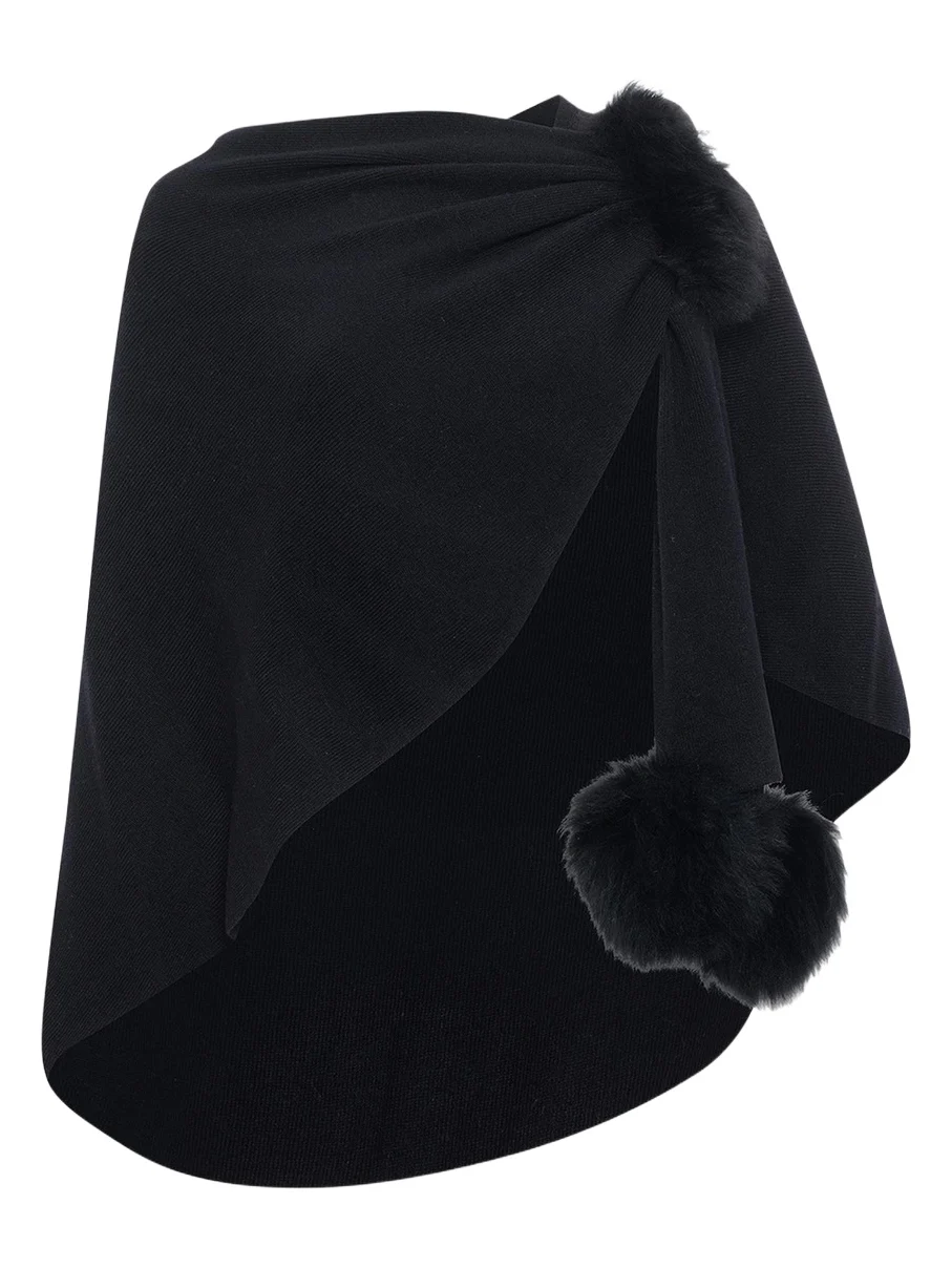 Select Wool Capelet With Lamb Shearling Poms