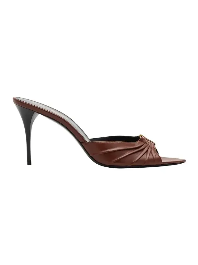 Babylone YSL Ruched Leather Mule Sandals