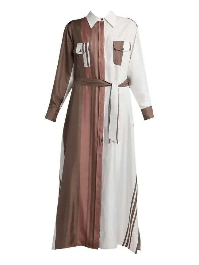 Striped Silk Belted Maxi Shirtdress Striped Silk Belted Maxi Shirtdress