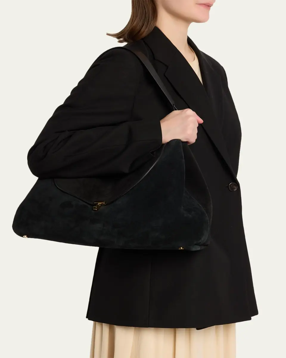 TOTEME T-Lock Suede Shoulder Bag | Thumbnail 2 TOTEME T-Lock Suede Shoulder Bag | Thumbnail 2