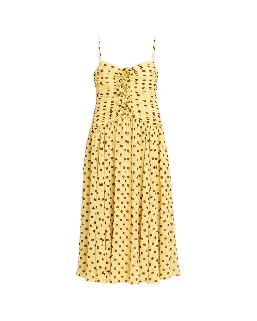 Cinq à Sept Madga Drop-Waist Camille Polka Dot Midi Dress | Image 1 Cinq à Sept Madga Drop-Waist Camille Polka Dot Midi Dress | Image 1