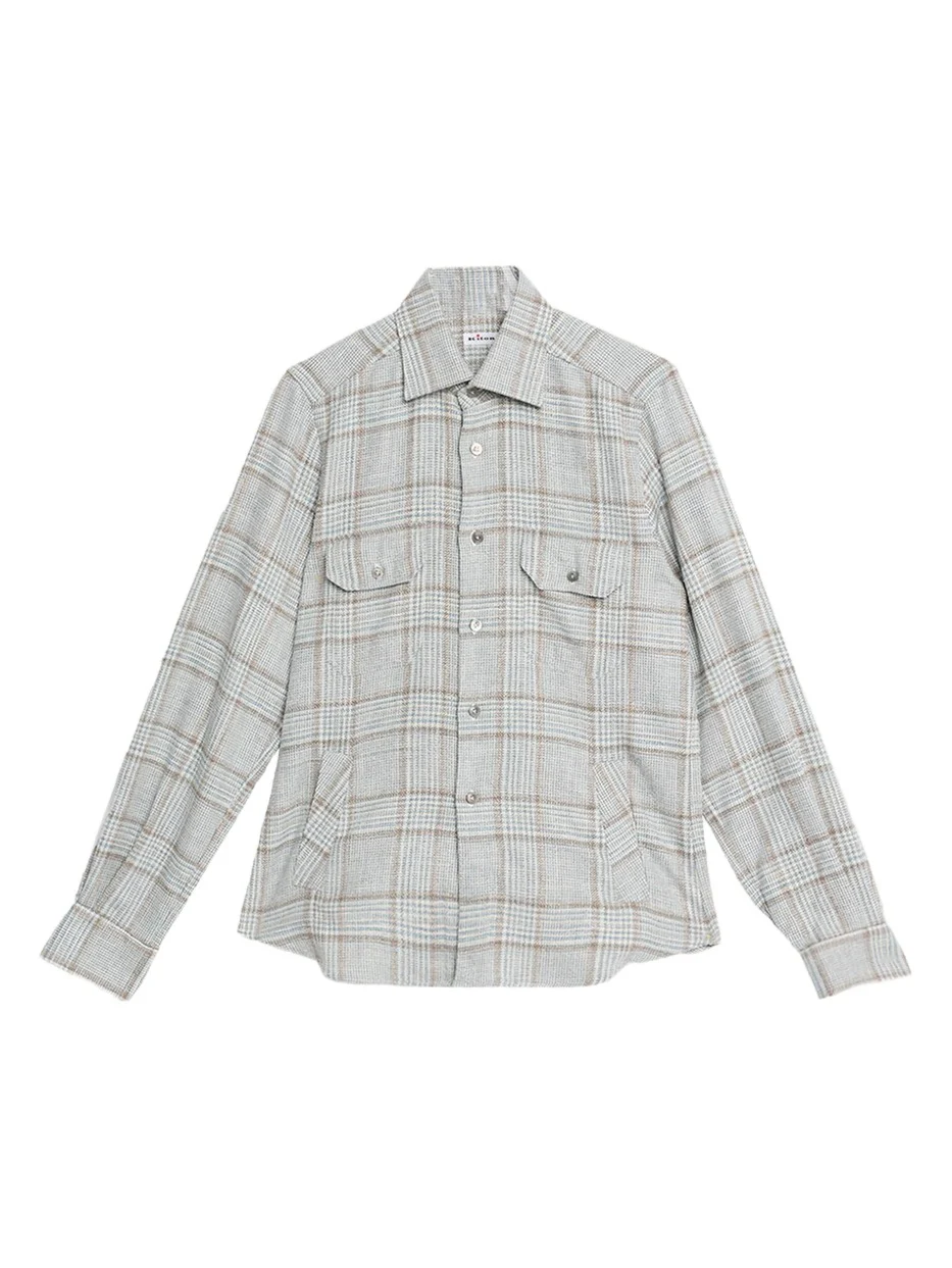 Kiton Men's Wool-Blend Plaid Overshirt with Pockets