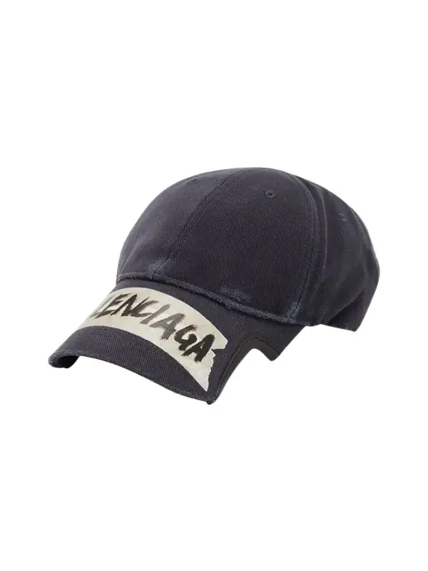 Balenciaga Men's Masking Tape Logo Distressed Baseball Cap