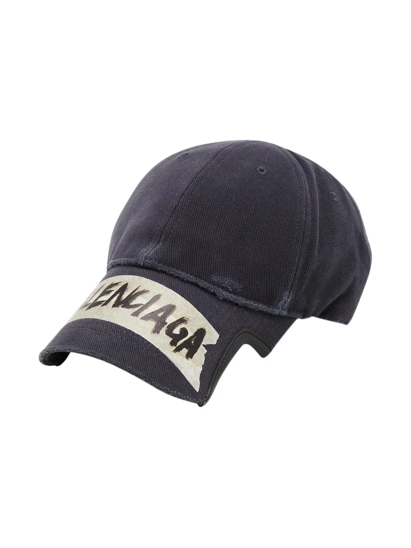 Balenciaga Men's Masking Tape Logo Distressed Baseball Cap