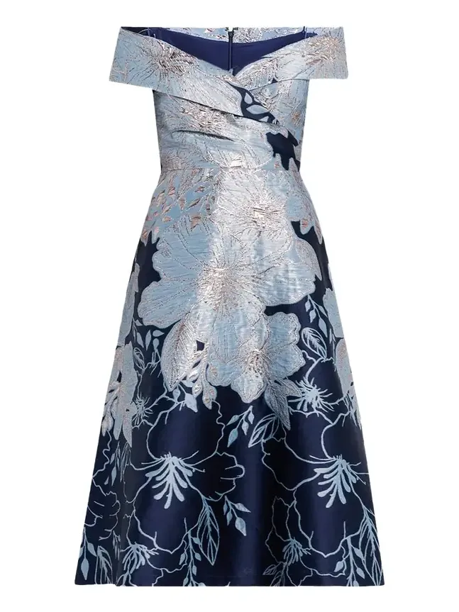 Off-Shoulder Metallic Jacquard Midi Dress Off-Shoulder Metallic Jacquard Midi Dress