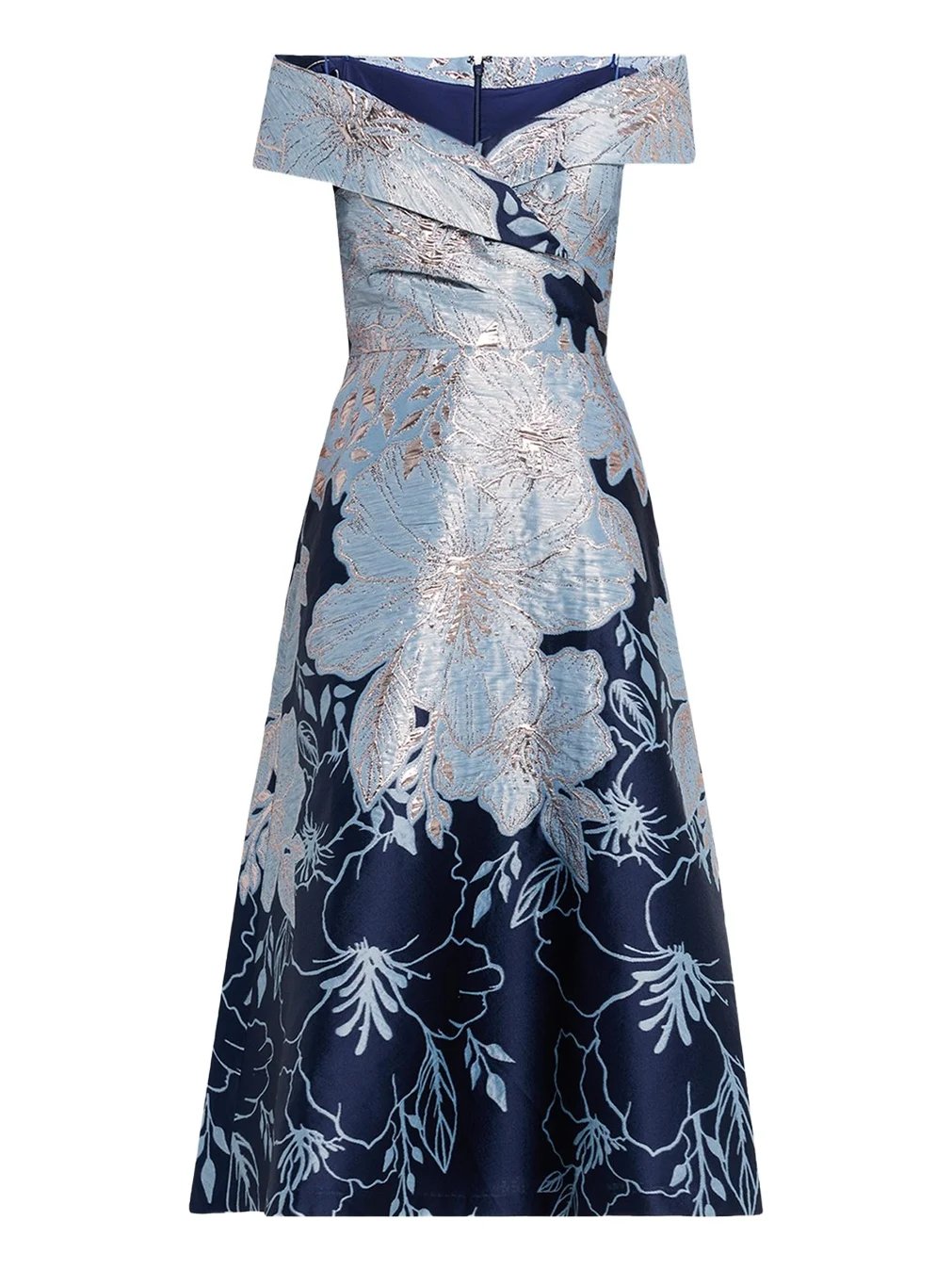 Off-Shoulder Metallic Jacquard Midi Dress Off-Shoulder Metallic Jacquard Midi Dress