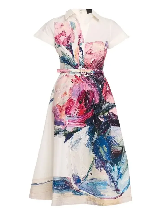Cotton Floral Short-Sleeve Shirtwaist Dress Cotton Floral Short-Sleeve Shirtwaist Dress