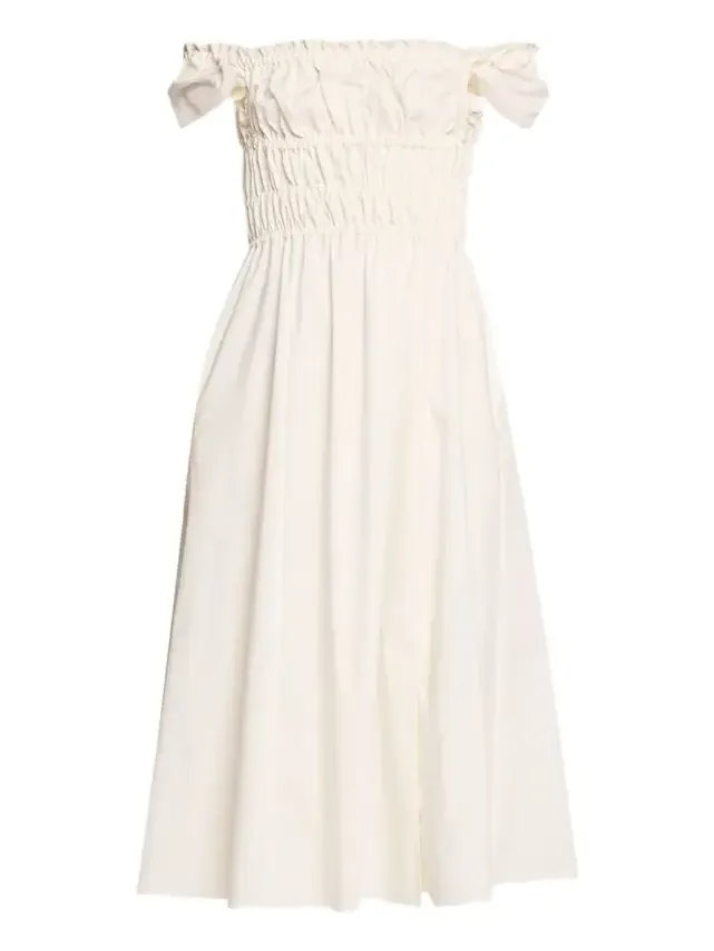 Lily Ruched Cap-Sleeve Midi Dress