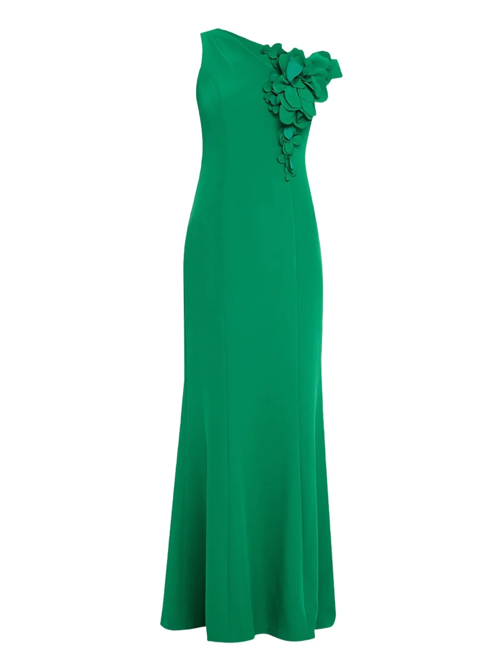 One-Shoulder Floral Applique Stretch Crepe Gown One-Shoulder Floral Applique Stretch Crepe Gown