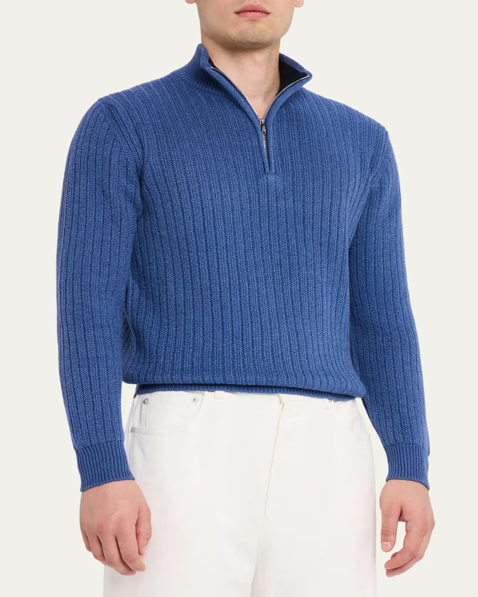 Fioroni Men's Ribbed-Knit Cotton Half-Zip Sweater | Thumbnail 4 Fioroni Men's Ribbed-Knit Cotton Half-Zip Sweater | Thumbnail 4