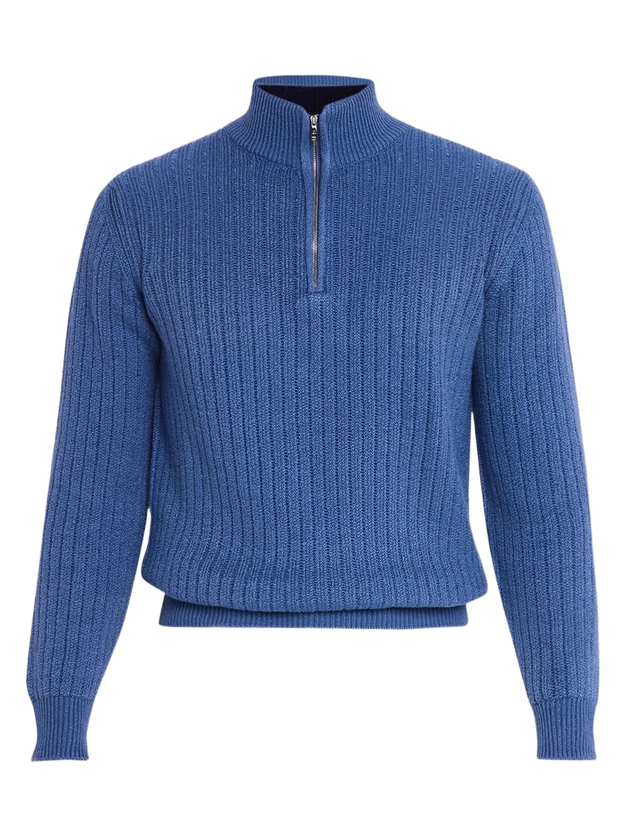 Men's Ribbed-Knit Cotton Half-Zip Sweater