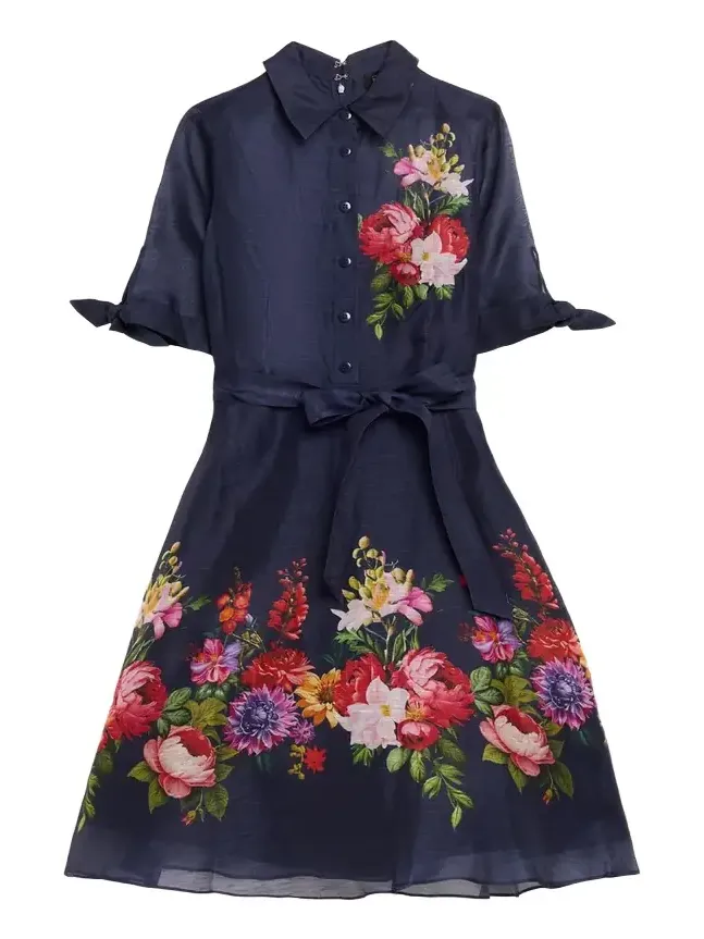 Silken Linen Floral-Print Shirtdress Silken Linen Floral-Print Shirtdress