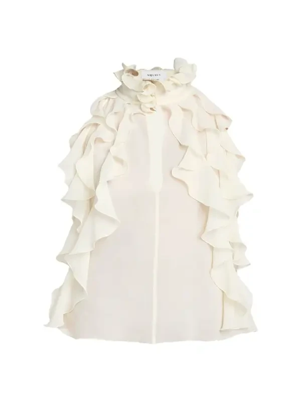 Cutout Ruffle Silk Georgette Top
