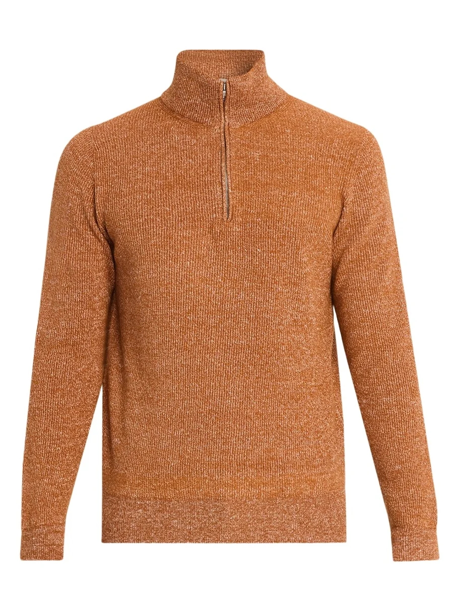 Fioroni Men's Cashmere/Linen Melange Ribbed-Knit Half-Zip Sweater