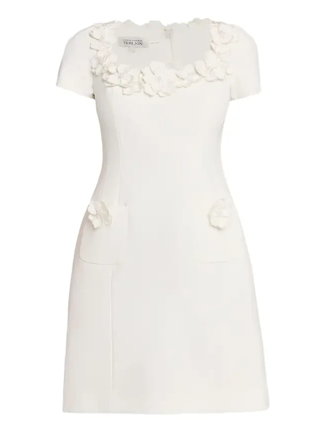 Floral Applique Crepe Mini Dress