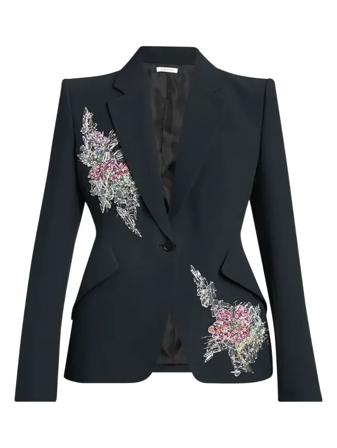 Crystal Embroidered Single-Breasted Blazer Jacket Crystal Embroidered Single-Breasted Blazer Jacket