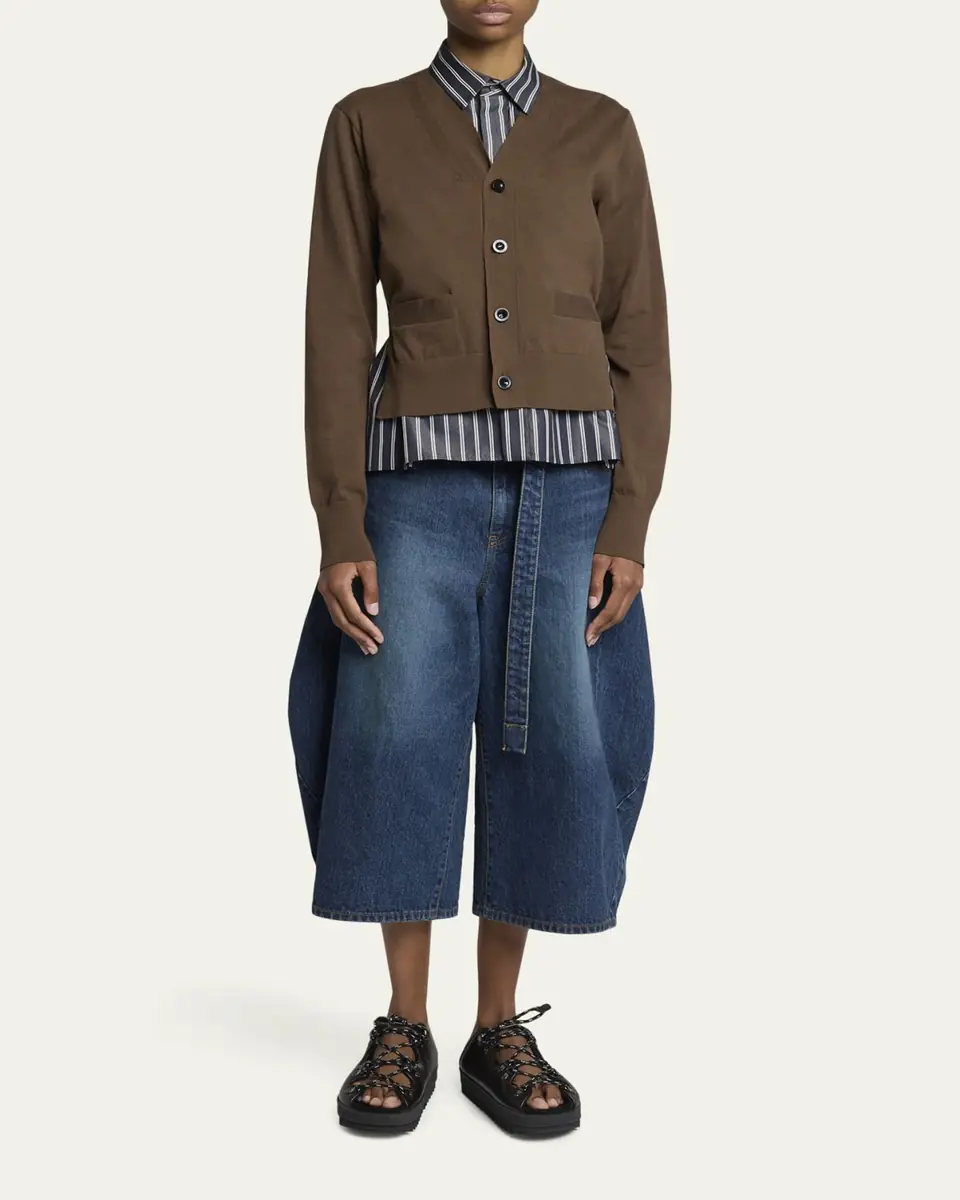 sacai Mixed-Media Striped Layered Cardigan | Thumbnail 2 sacai Mixed-Media Striped Layered Cardigan | Thumbnail 2