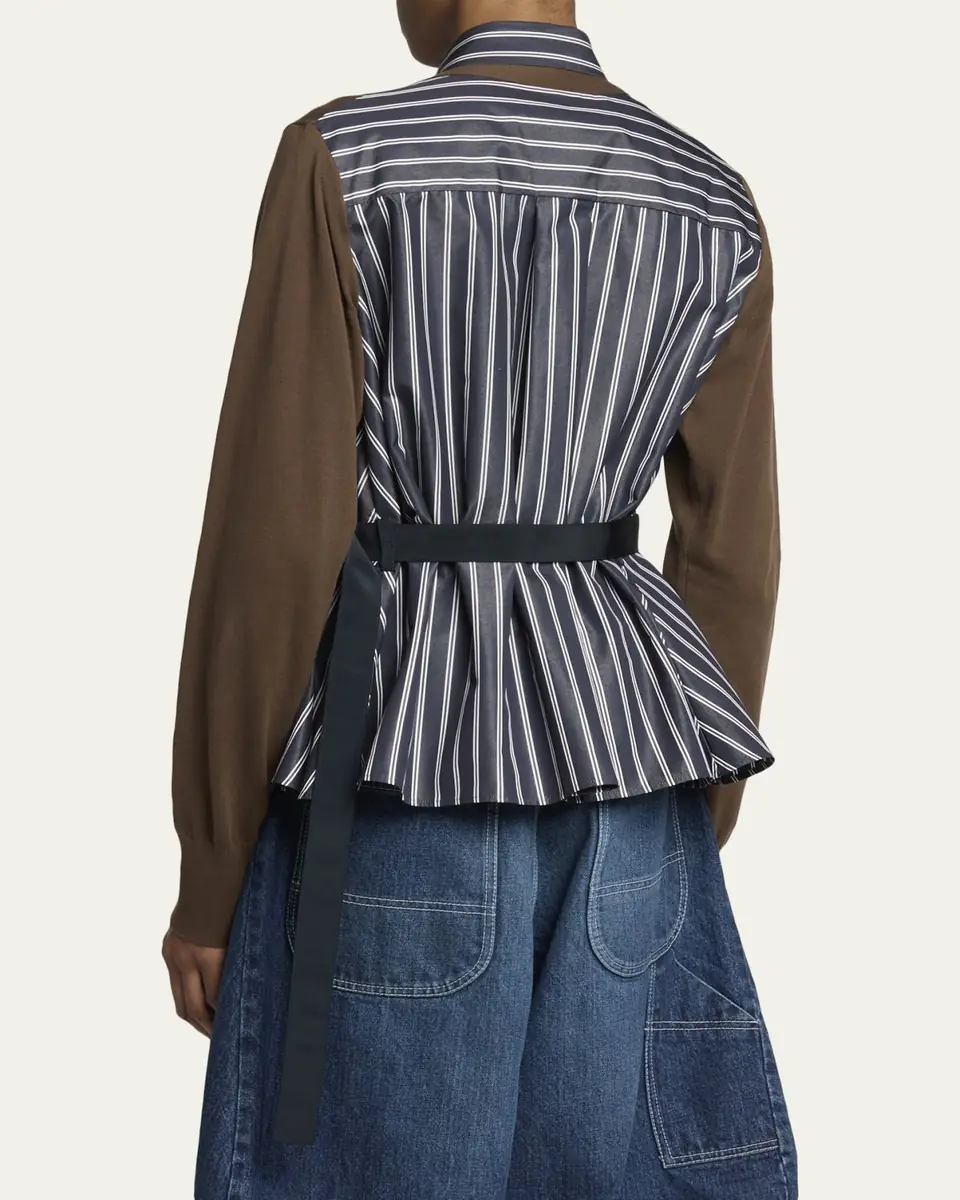 sacai Mixed-Media Striped Layered Cardigan | Thumbnail 3 sacai Mixed-Media Striped Layered Cardigan | Thumbnail 3