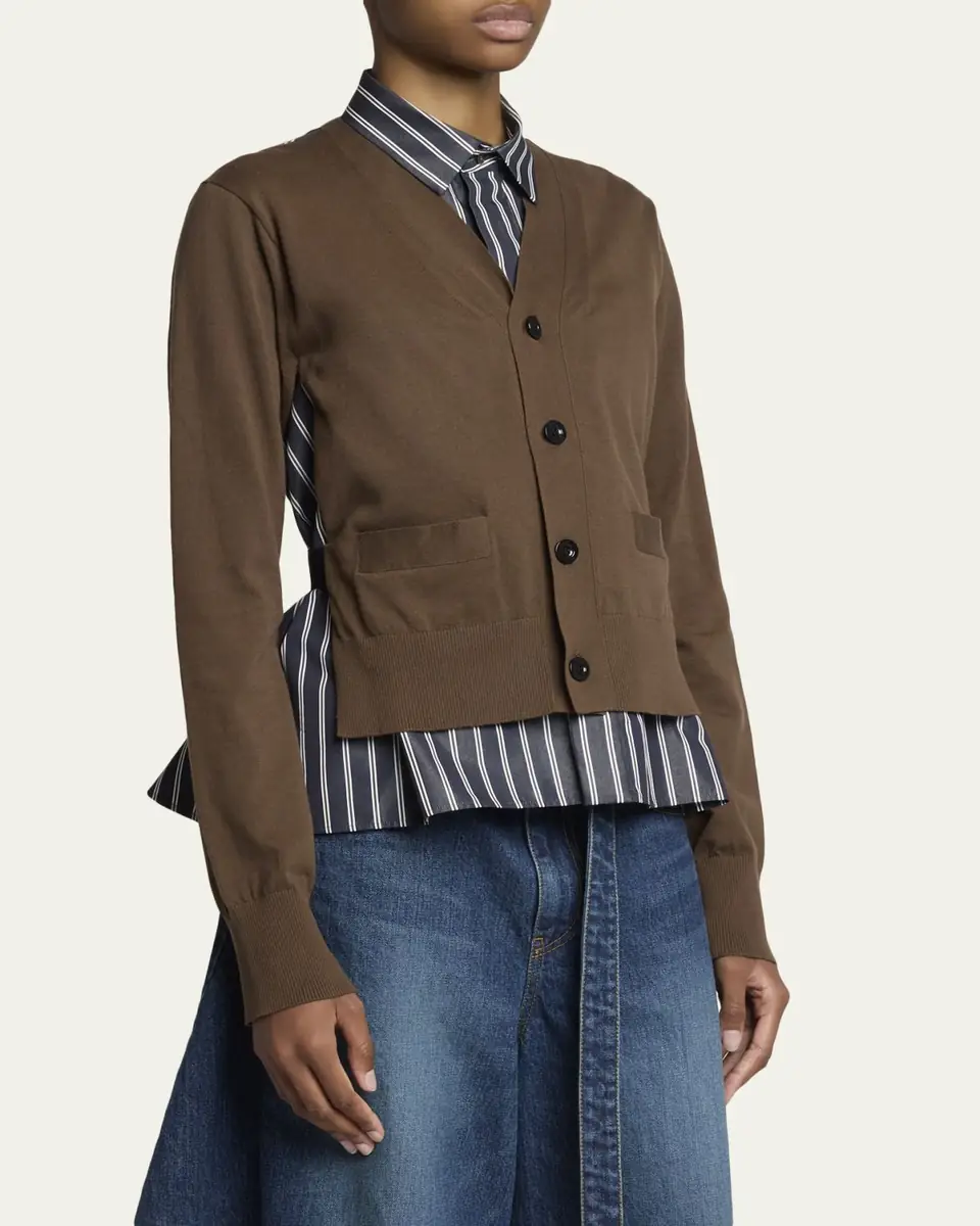 sacai Mixed-Media Striped Layered Cardigan | Thumbnail 4 sacai Mixed-Media Striped Layered Cardigan | Thumbnail 4