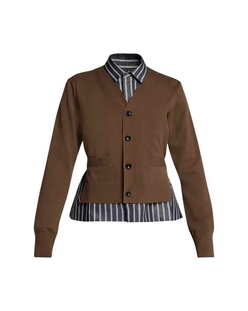 Mixed-Media Striped Layered Cardigan