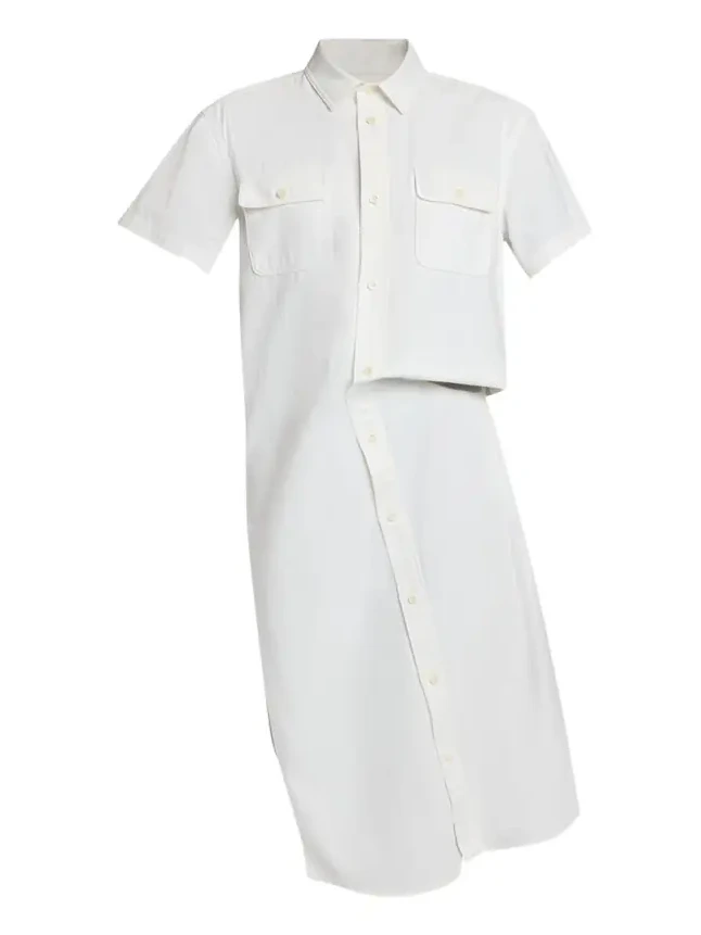 Asymmetric Short-Sleeve Denim Midi Shirtdress Asymmetric Short-Sleeve Denim Midi Shirtdress