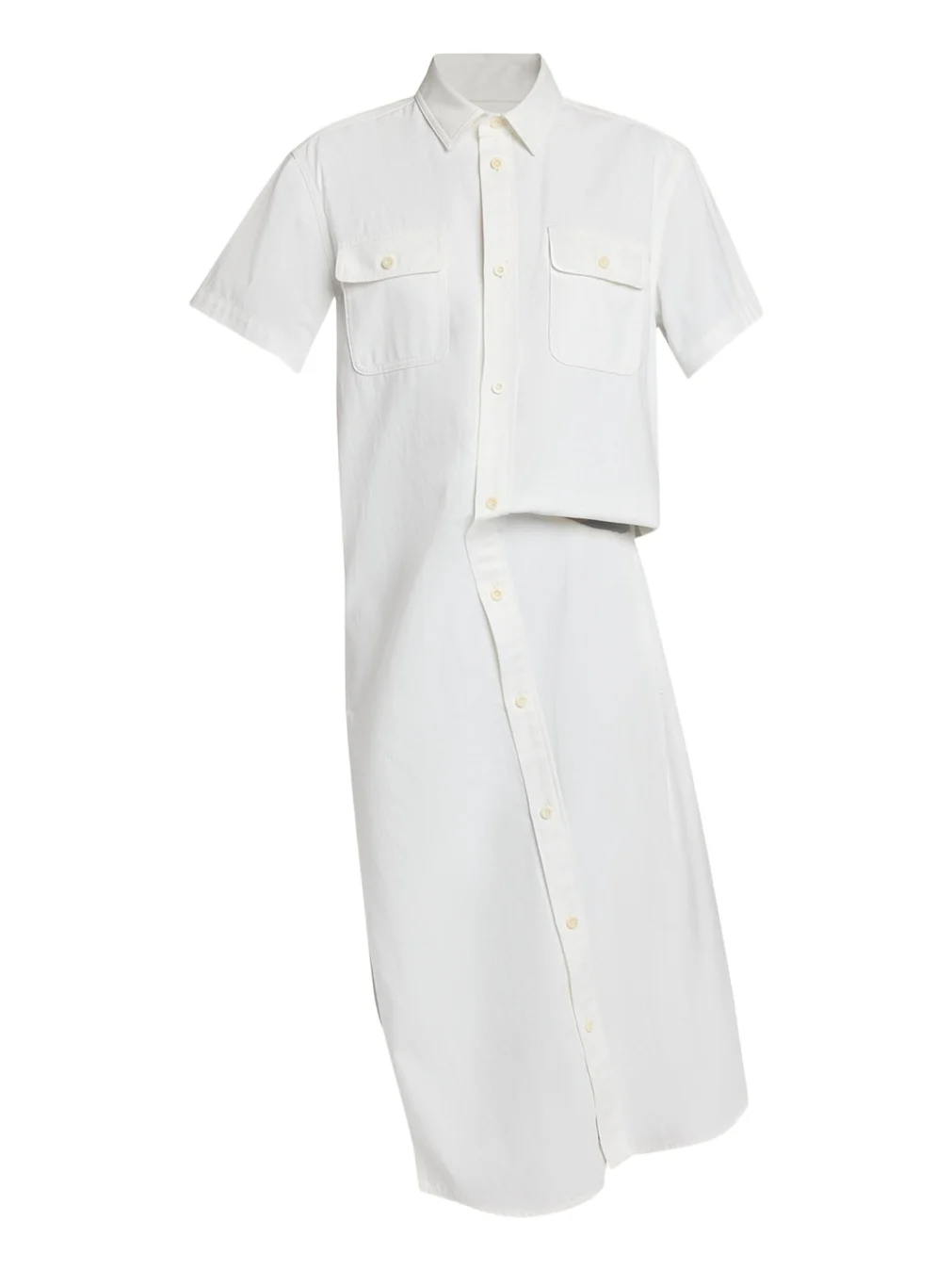 Asymmetric Short-Sleeve Denim Midi Shirtdress