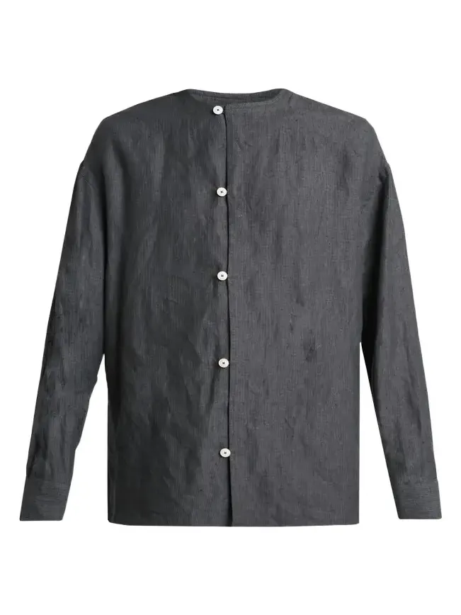 Men's Linen Hairline Stripe Relaxed Button-Down Shirt