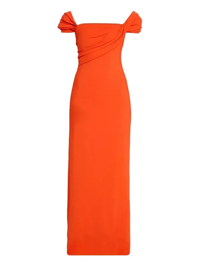 Cap-Sleeve Draped Cady Column Gown Cap-Sleeve Draped Cady Column Gown