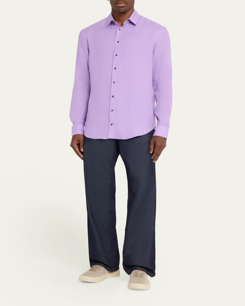 Giorgio Armani Men's Solid Linen Classic-Fit Sport Shirt | Thumbnail 2