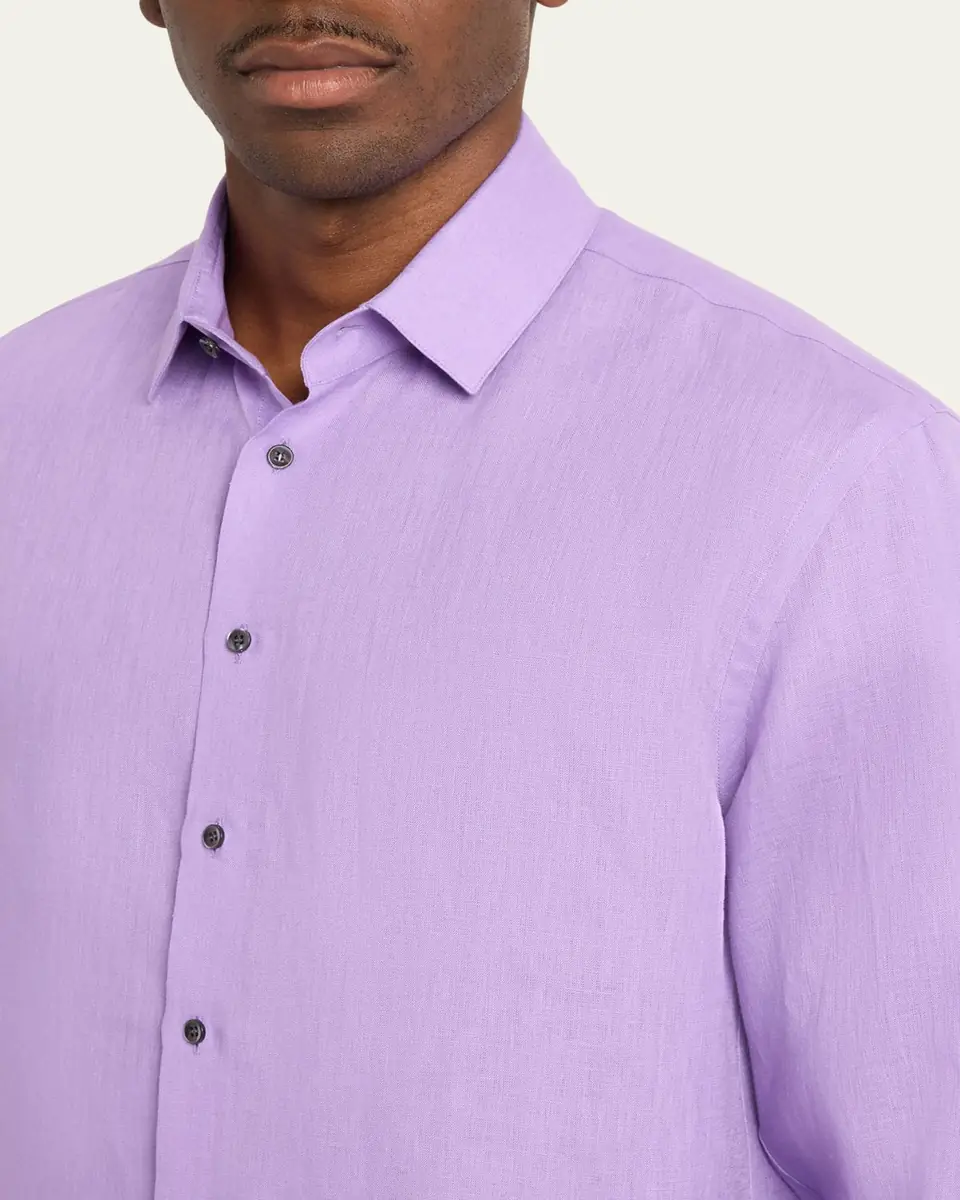 Giorgio Armani Men's Solid Linen Classic-Fit Sport Shirt | Thumbnail 5