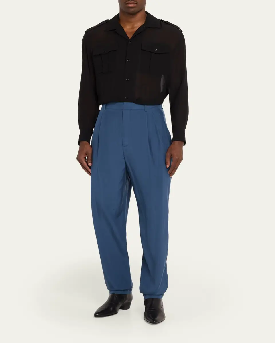 Saint Laurent Men's Silk Habotai Pleated Trousers | Thumbnail 2 Saint Laurent Men's Silk Habotai Pleated Trousers | Thumbnail 2
