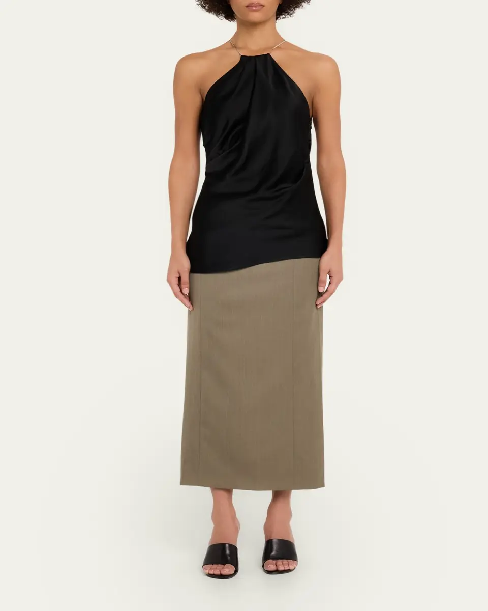 Victoria Beckham Wrap Waist Wool Twill Midi Skirt | Thumbnail 2