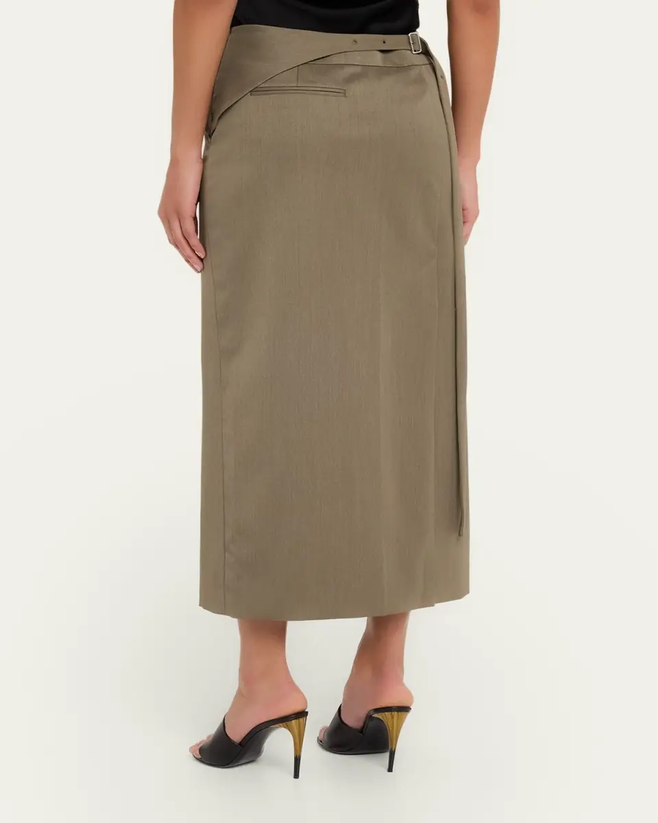Victoria Beckham Wrap Waist Wool Twill Midi Skirt | Thumbnail 3