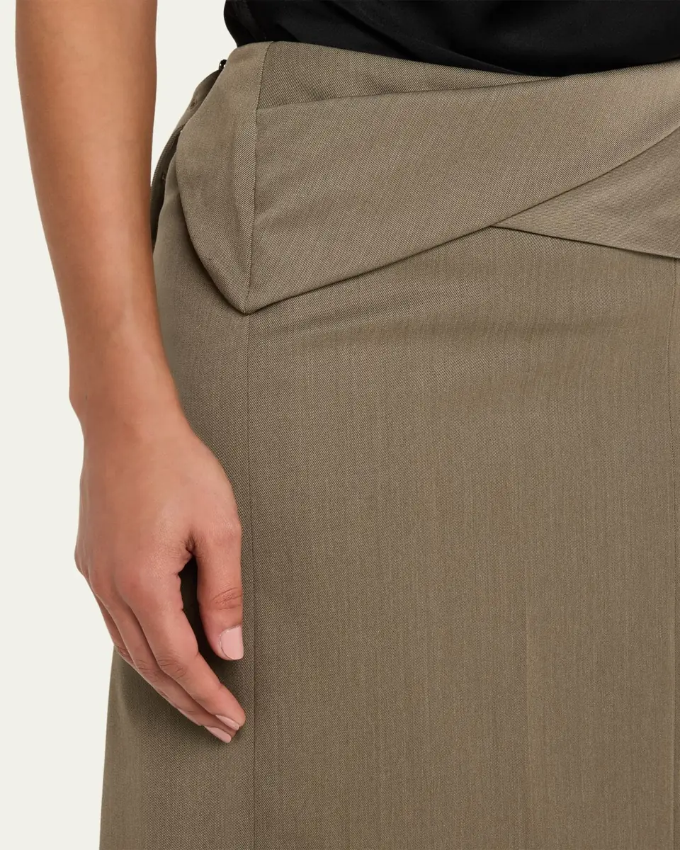 Victoria Beckham Wrap Waist Wool Twill Midi Skirt | Thumbnail 5