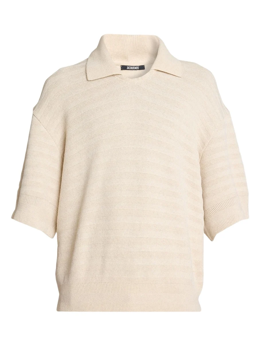 Men's Cotton and Silk Herringbone Knit Polo Sweater Men's Cotton and Silk Herringbone Knit Polo Sweater