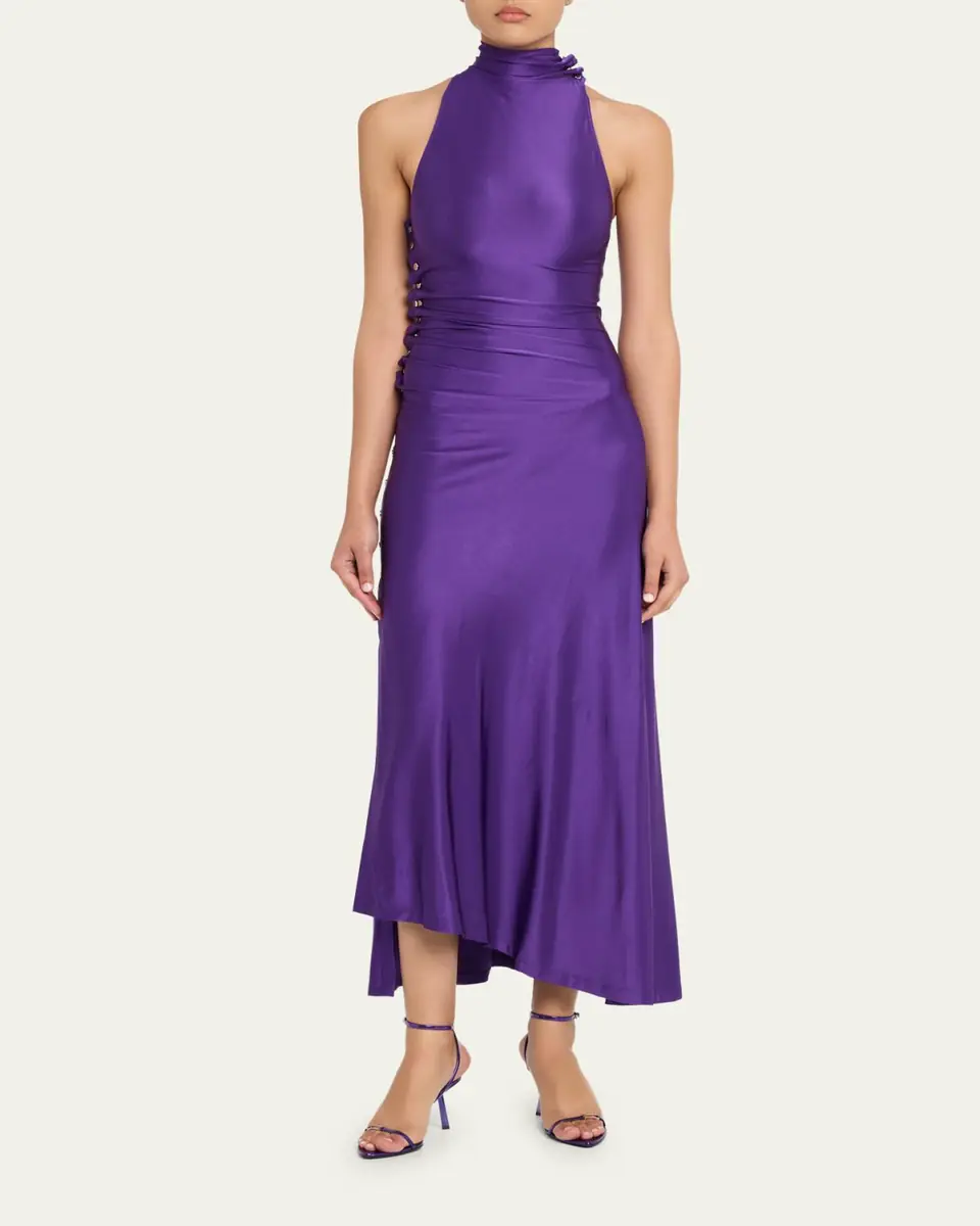 Rabanne Turtleneck Snap Draped Jersey Midi Dress | Thumbnail 2 Rabanne Turtleneck Snap Draped Jersey Midi Dress | Thumbnail 2