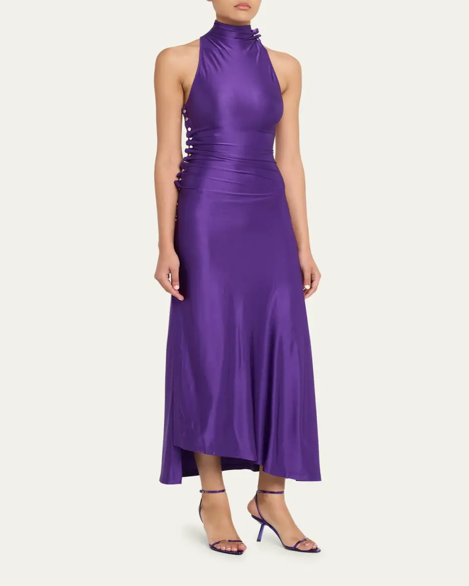 Rabanne Turtleneck Snap Draped Jersey Midi Dress | Thumbnail 4 Rabanne Turtleneck Snap Draped Jersey Midi Dress | Thumbnail 4