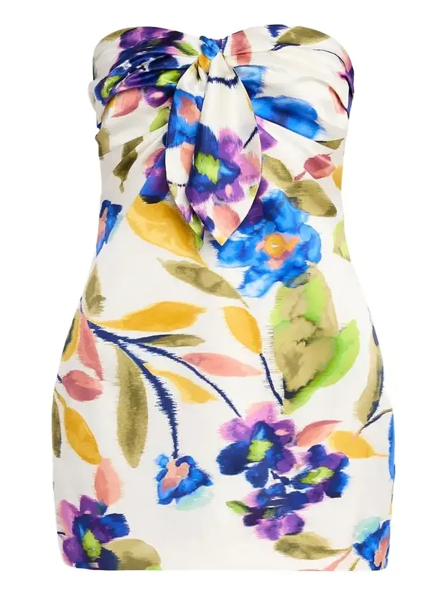 Orion Strapless Tie-Front Satin Mini Dress Orion Strapless Tie-Front Satin Mini Dress