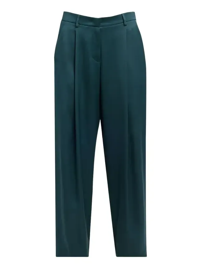 Pleated Silk Straight-Leg Trousers