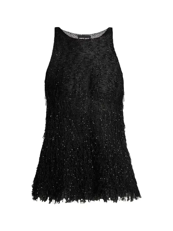 Sleeveless Beaded Fringe Knit Top