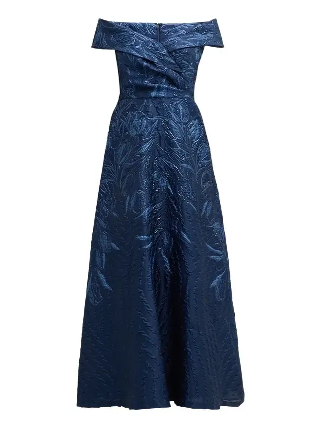 Off-Shoulder Metallic Jacquard Gown Off-Shoulder Metallic Jacquard Gown