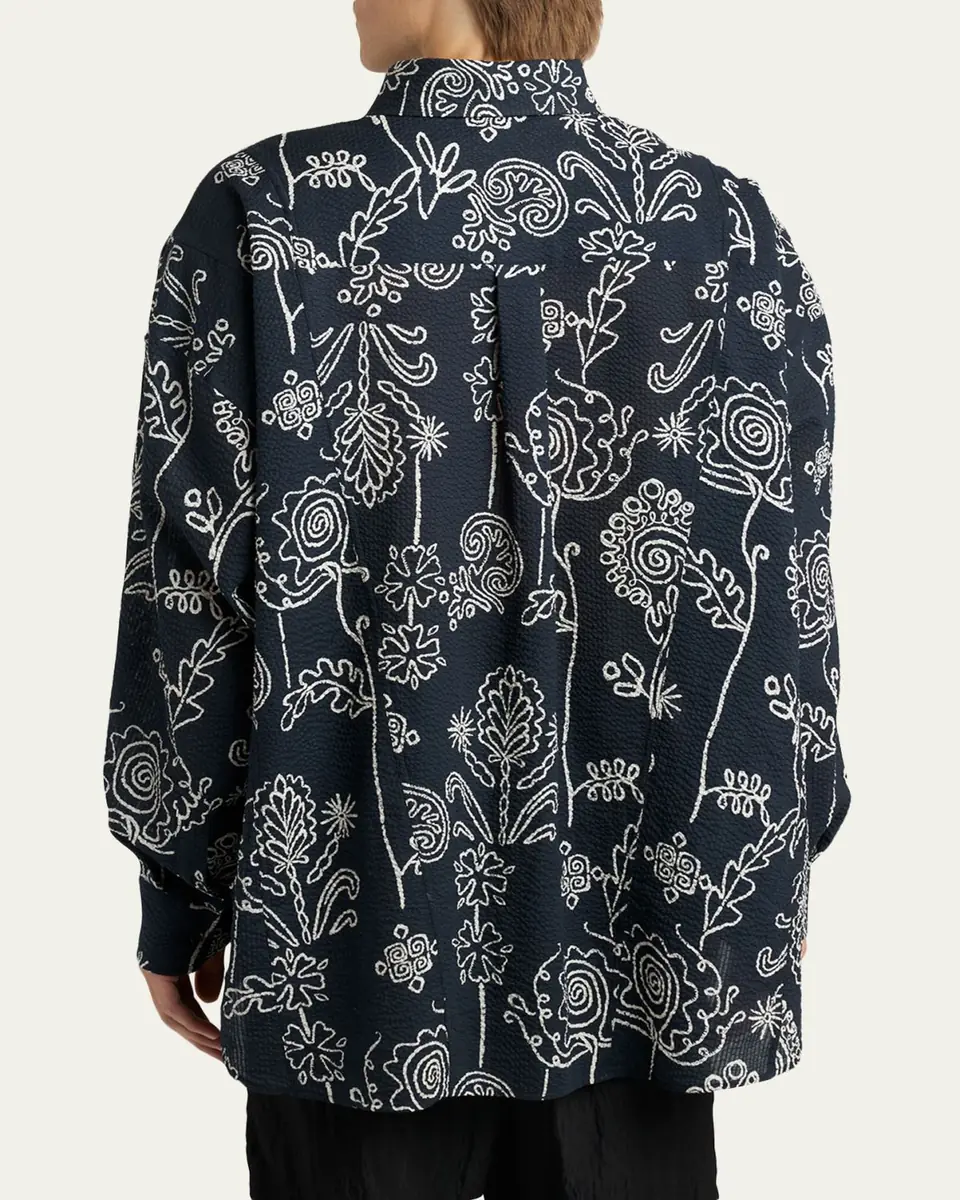 Giorgio Armani Men's Textured Cotton Linework Button-Down Shirt | Thumbnail 3 Giorgio Armani Men's Textured Cotton Linework Button-Down Shirt | Thumbnail 3