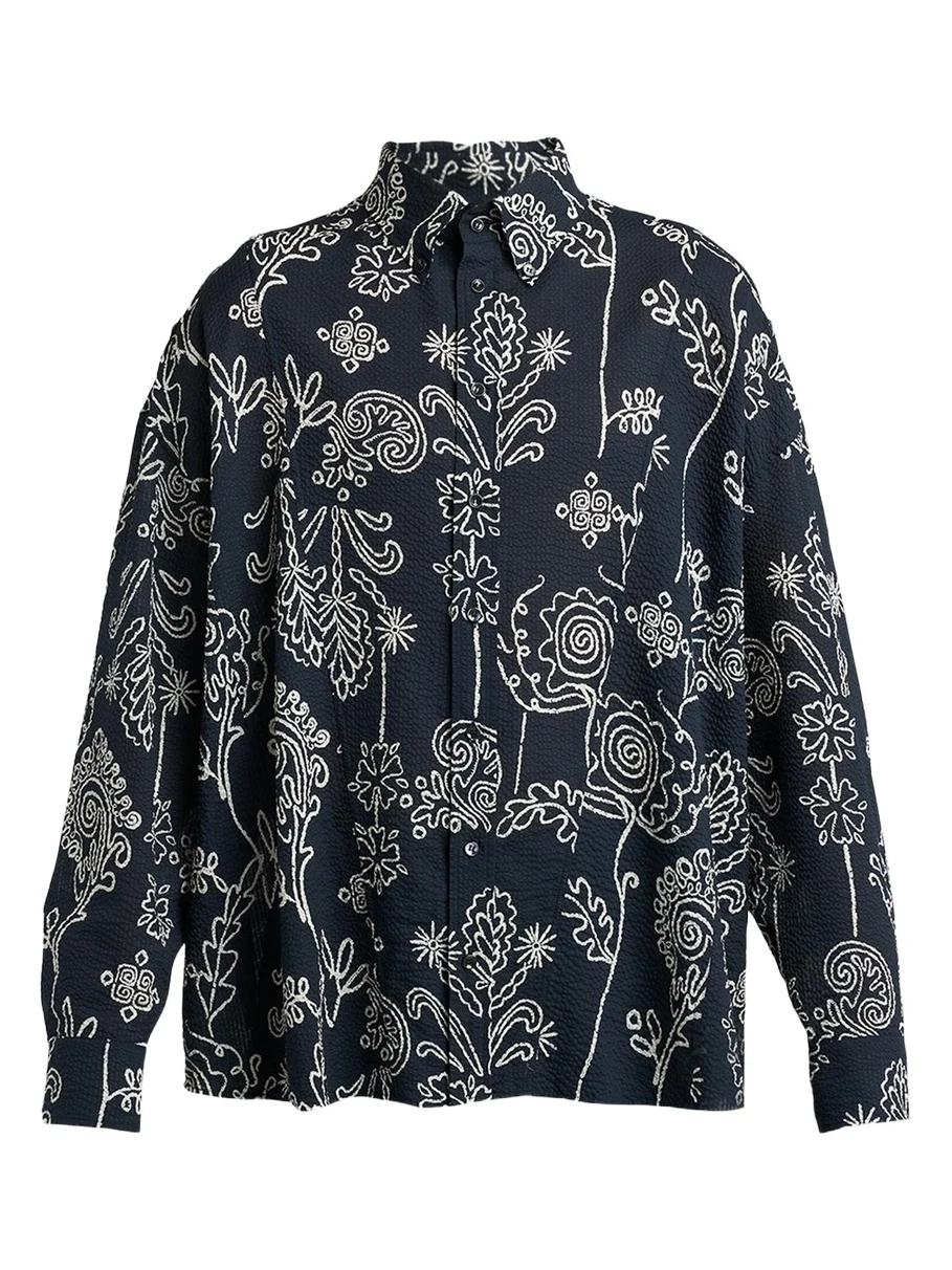 Men's Textured Cotton Linework Button-Down Shirt Men's Textured Cotton Linework Button-Down Shirt