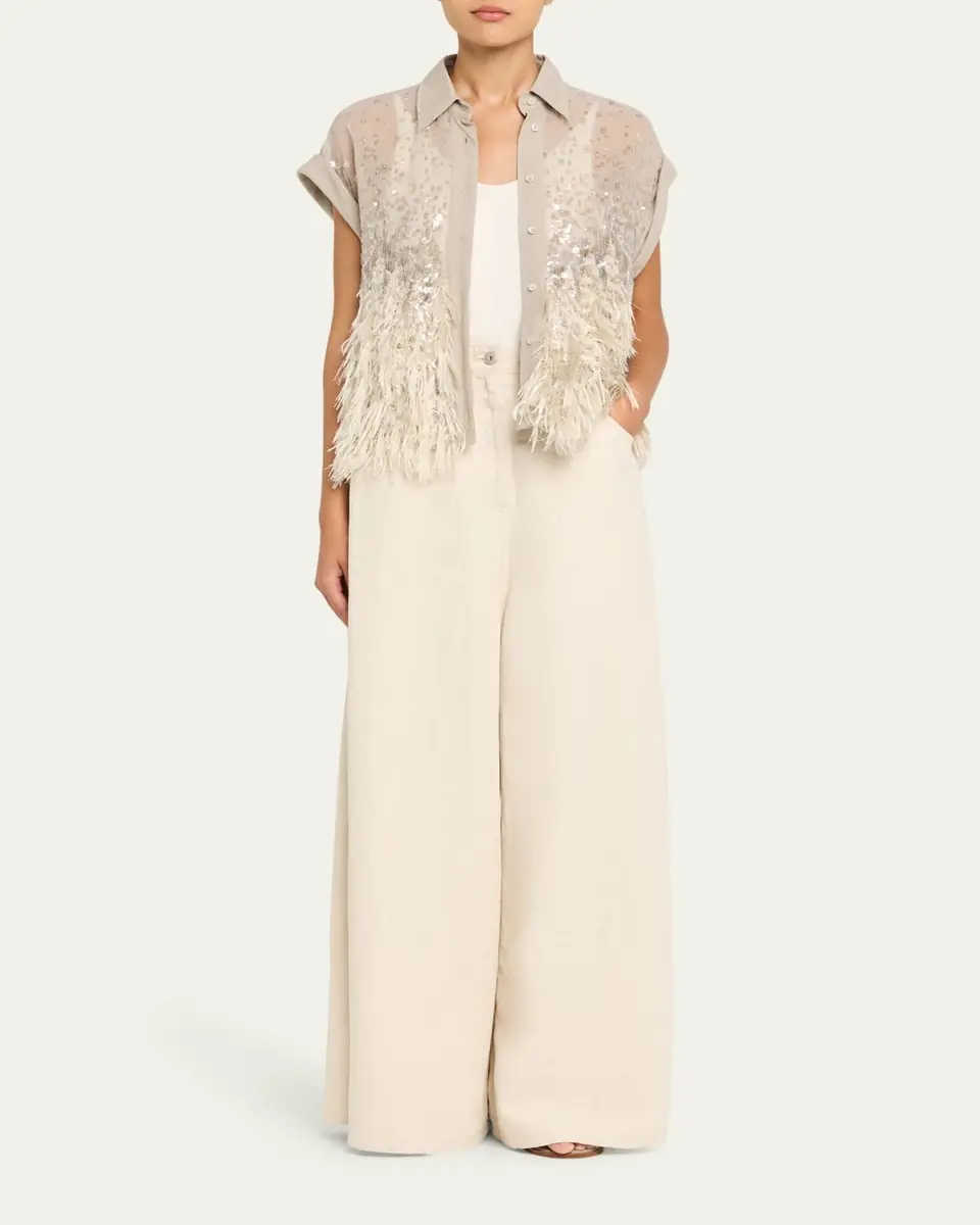 Brunello Cucinelli Sequin & Feather Silk Chiffon Blouse | Thumbnail 2 Brunello Cucinelli Sequin & Feather Silk Chiffon Blouse | Thumbnail 2