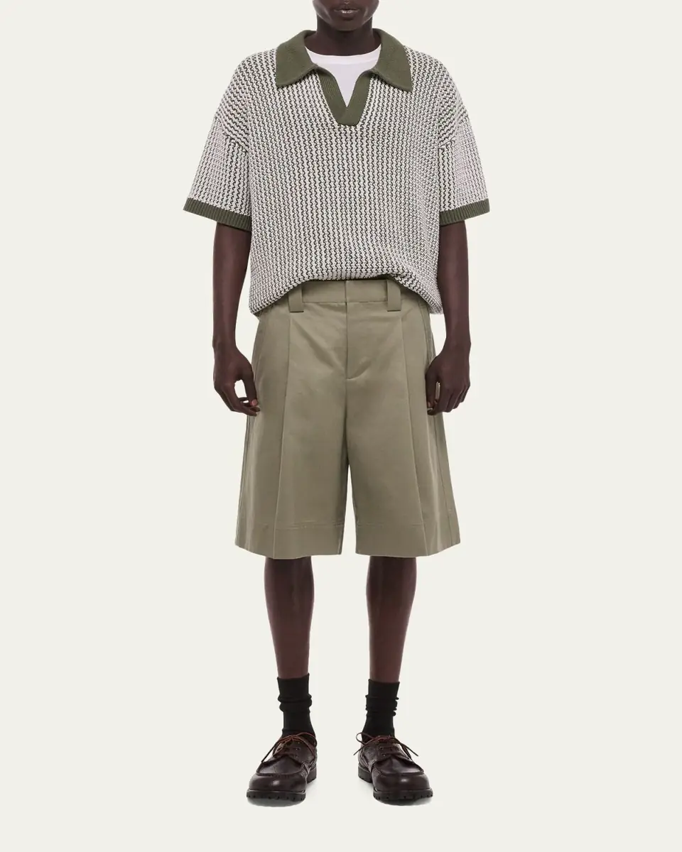Helmut Lang Men's Cotton Pleated Oversized-Fit Bermuda Shorts | Thumbnail 2