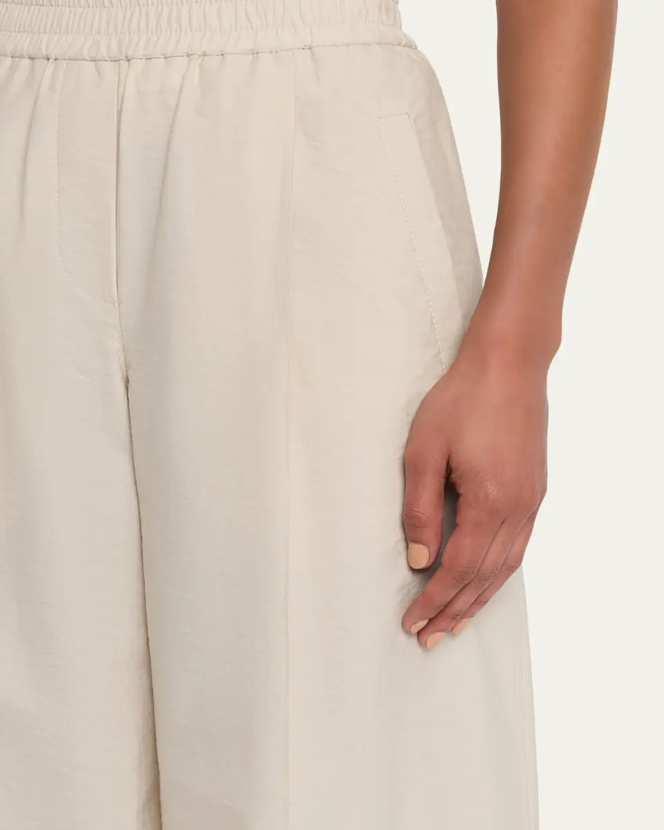 Brunello Cucinelli Techno Cotton Pleat Wide-Leg Pull-On Track Pants | Thumbnail 4