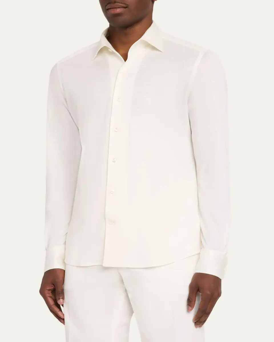 ZEGNA Men's Silk, Linen, and Cotton Melange Long-Sleeve Shirt | Thumbnail 4 ZEGNA Men's Silk, Linen, and Cotton Melange Long-Sleeve Shirt | Thumbnail 4