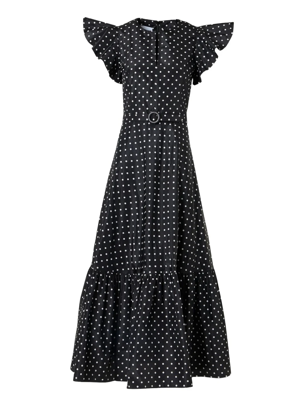 Akris punto Belted Polka Dot Flutter-Sleeve Dress