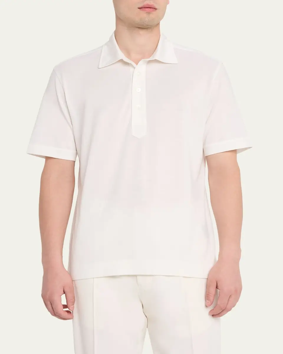 Zegna Men's Silk and Cotton Leggerissimo Polo Shirt | Thumbnail 4 Zegna Men's Silk and Cotton Leggerissimo Polo Shirt | Thumbnail 4